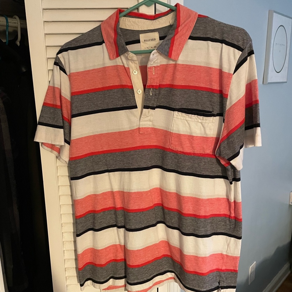 Billy Reid red, white, and black mens polo